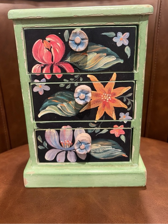 Godinger Other - Vintage Floral Wooden 3 Drawer Jewelry Box Cottage Hand Painted  Boho signed